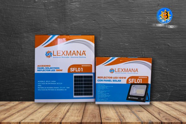 Reflector solar LED 100W luz blanca 1300 lm panel 18W Lexmana - Imagen 2